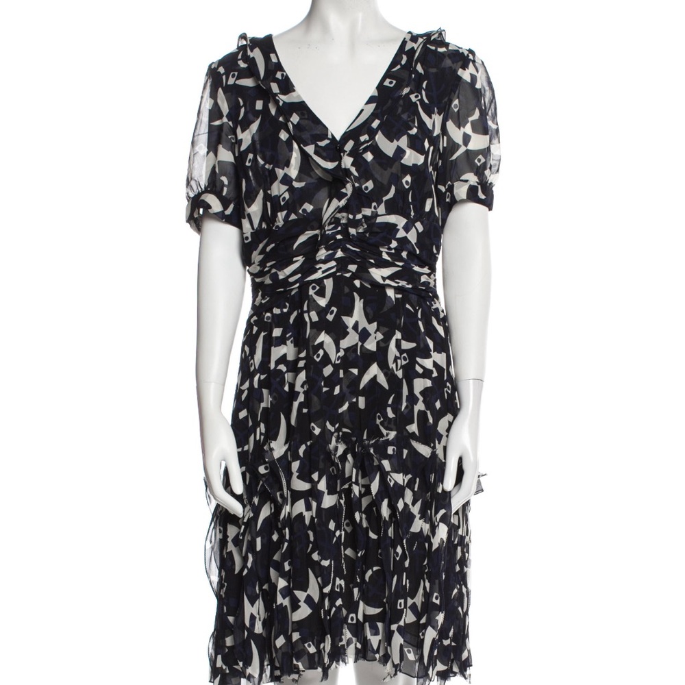 Oscar de la Renta blue and white print silk cocktail dress.